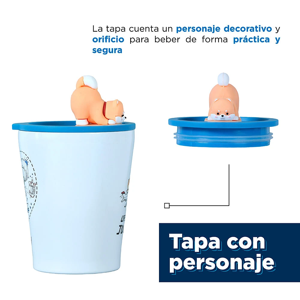 Vaso Con tapa Perro Acero Inoxidable Blanco 400 ml