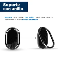 Soporte Para Celular Tipo Anillo Metálico Negro 3x4.5 cm