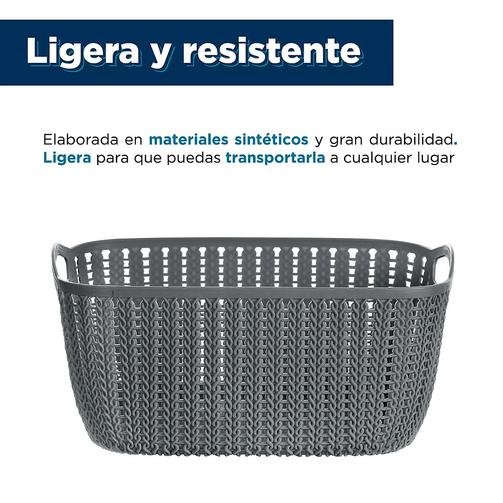 Caja De Almacenamiento Rectangular   De Diseño Trenzado De Plástico Gris 22.2x10.7x15.5 cm