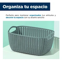 Caja De Almacenamiento Rectangular   De Diseño Trenzado De Plástico Gris 22.2x10.7x15.5 cm