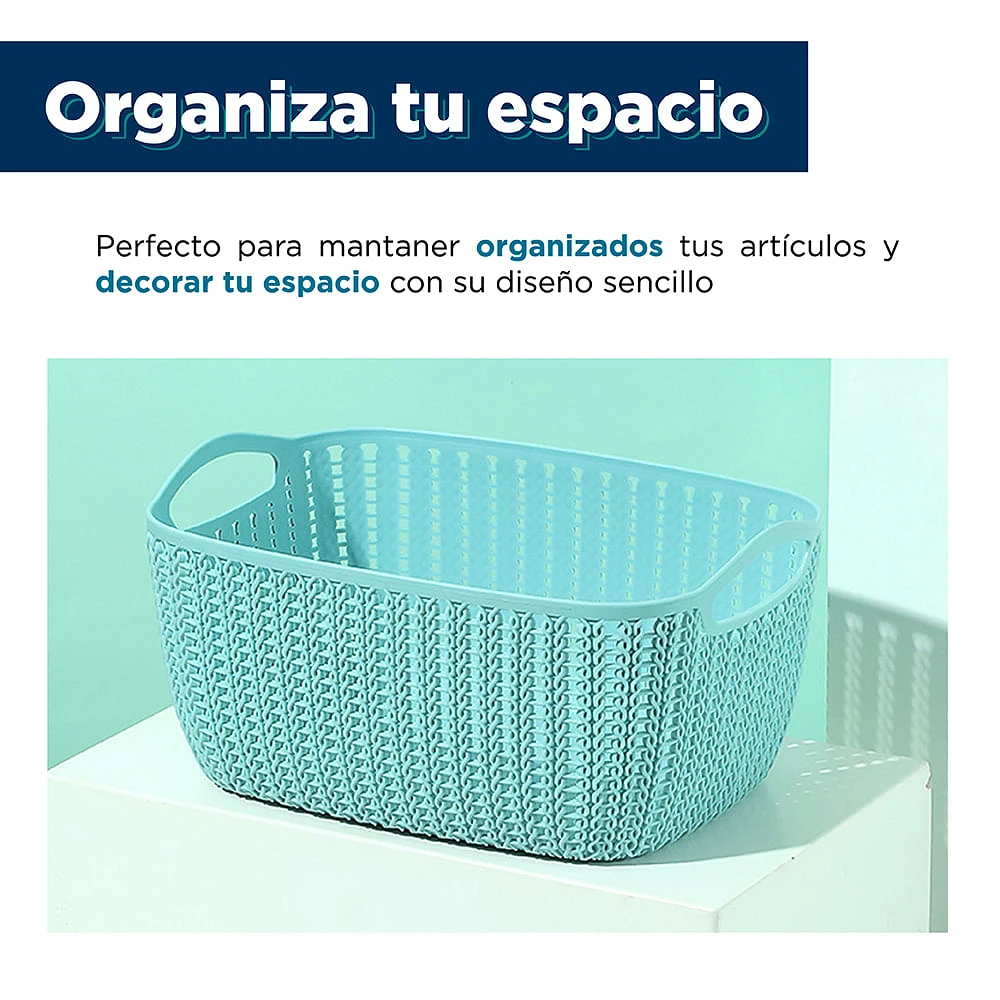 Caja De Almacenamiento Rectangular Tipo Canasta, Trenzado Azul 22.2x15.5x10.7 cm