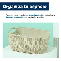 Caja De Almacenamiento     Rectangular Con Textura De Trenzado,   Beige 22.2x10.7x15.5 cm