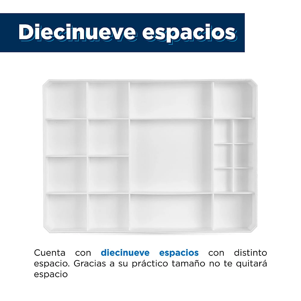 Organizador Delgado Multidivisión con Tapa Transparente Plástico Blanco 26x9.8x5.8 cm