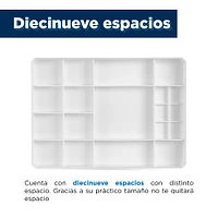 Organizador Delgado Multidivisión con Tapa Transparente Plástico Blanco 26x9.8x5.8 cm