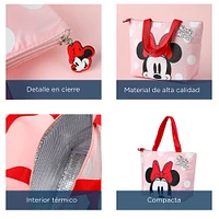 Lonchera Disney Minnie Mouse Tipo Tote Con Lunares Y Rostro Rosa 11X21X31cm