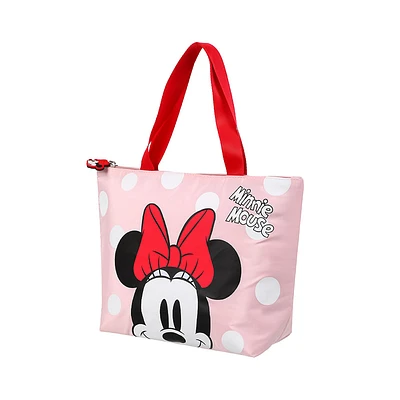 Lonchera Disney Minnie Mouse Tipo Tote Con Lunares Y Rostro Rosa 11X21X31cm