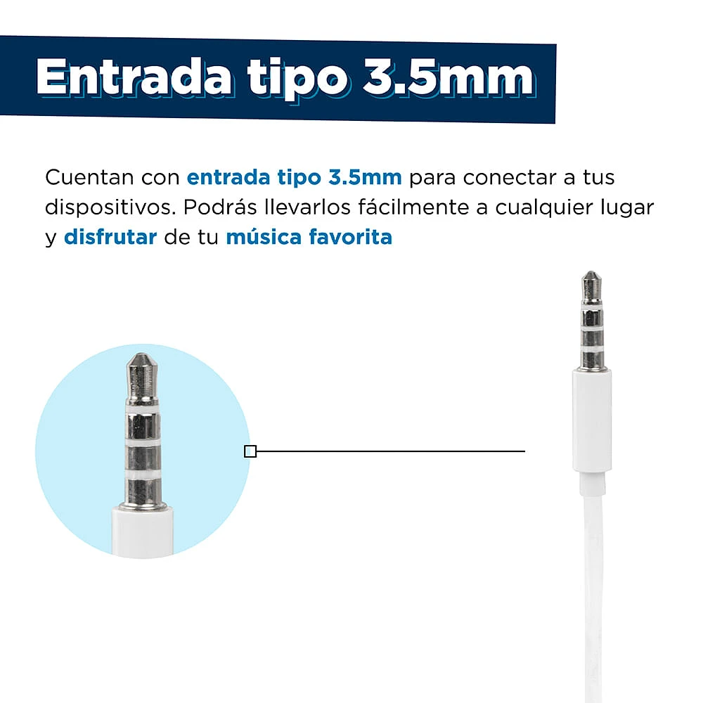 Audífonos De Cable 3.5 mm Blancos 120 cm