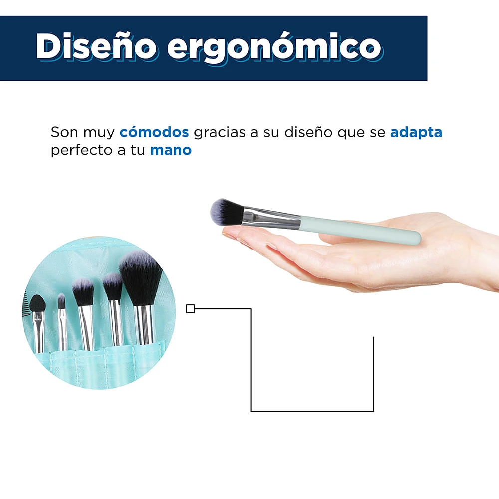 Set De Brochas Para Maquillaje Con Estuche Verde 7  Piezas