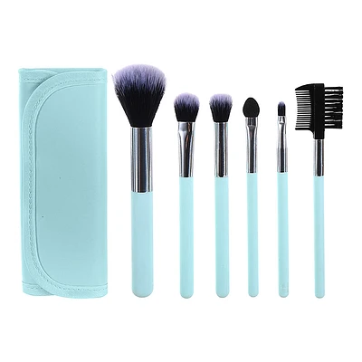 Set De Brochas Para Maquillaje Con Estuche Verde 7  Piezas