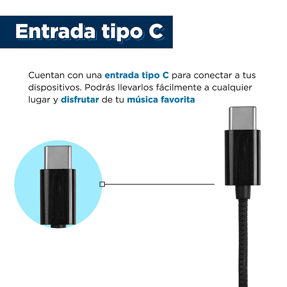 Audífonos De Cable Tipo C Negros 120 cm