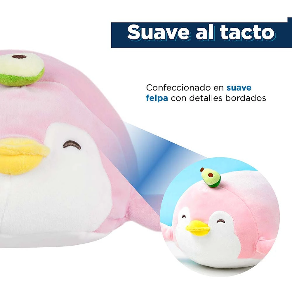 Peluche Miniso Pingüino Acostado Felpa Rosa 24 cm