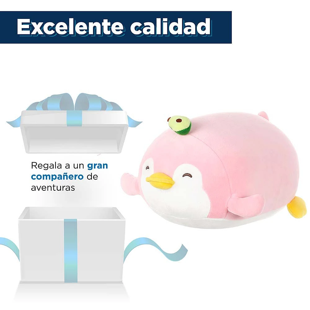 Peluche Miniso Pingüino Acostado Felpa Rosa 24 cm