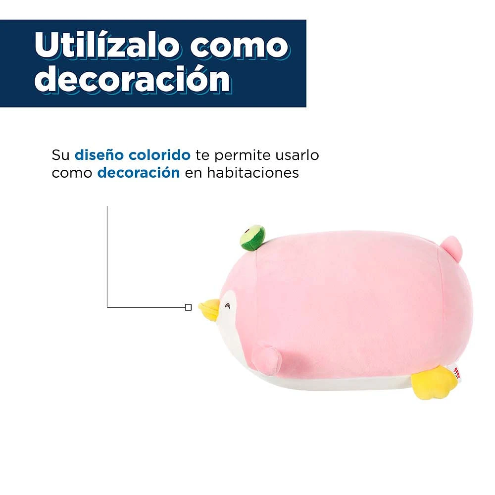 Peluche Miniso Pingüino Acostado Felpa Rosa 24 cm