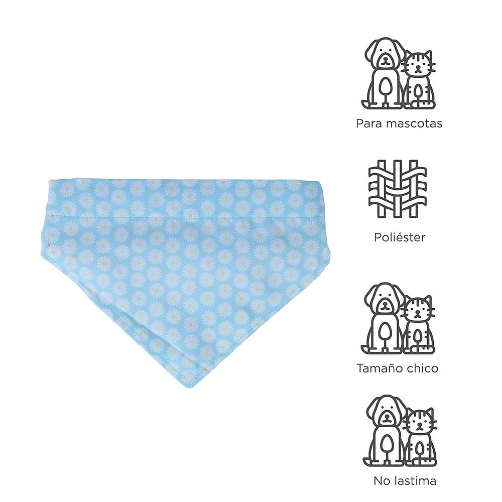 Bandana Para Mascota Estampado Floral 100% Poliéster Azul 29x16 cm