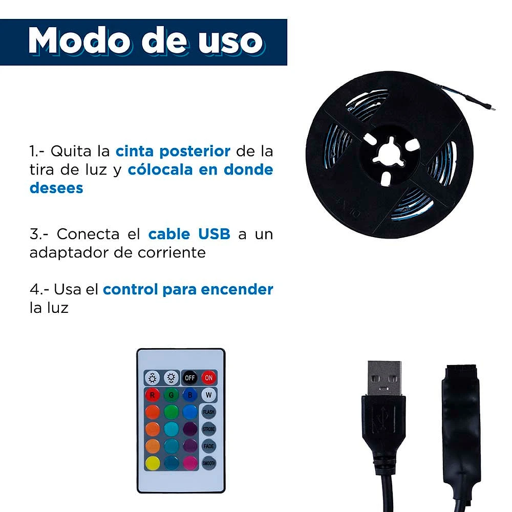 Tira De Luz Led Con Control RGB 180 cm