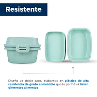 Contenedor Para Alimentos Doble Con Tapa Hermético Y Cubiertos Verde 19X12.9X8.5cm 980 ml 5 Piezas