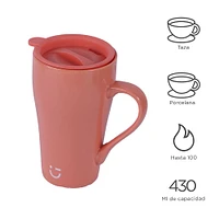 Taza Con Tapa Porcelana China Coral 430 ml