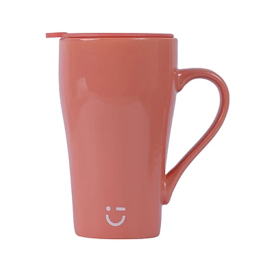 Taza Con Tapa Porcelana China Coral 430 ml