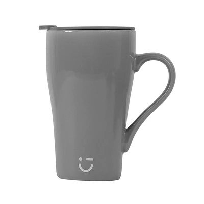 Taza Con Tapa Porcelana China Gris 430 ml