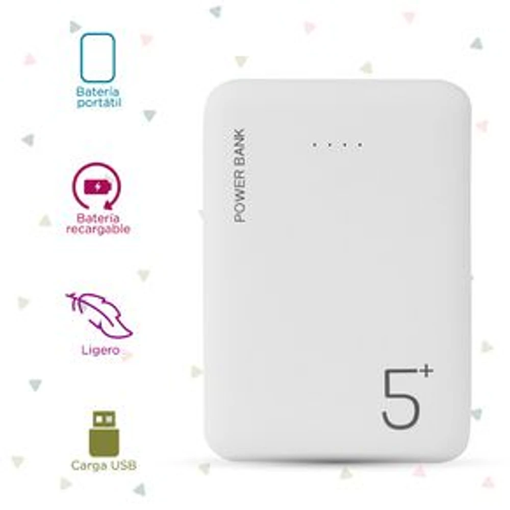 Batería Portátil Power Bank Micro Y Tipo C Blanca 9x6.3x1.2 cm 5000 mAh