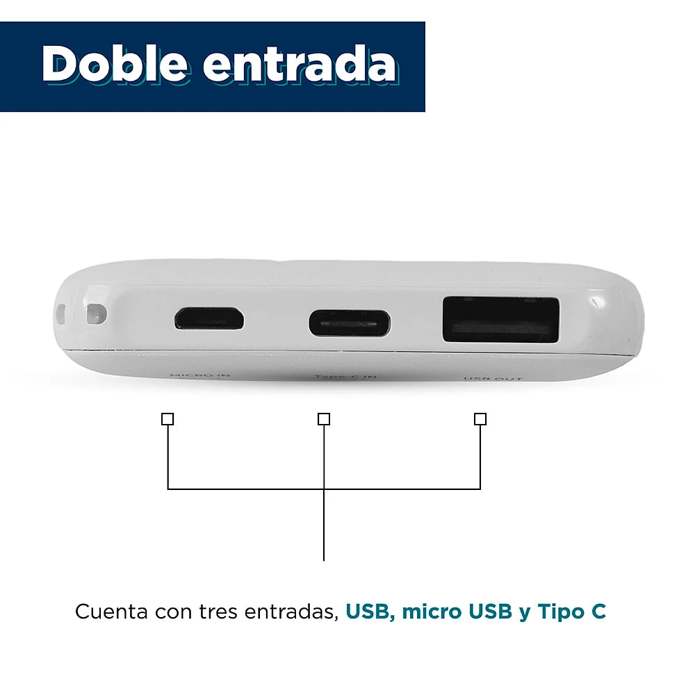 Batería Portátil Power Bank Micro Y Tipo C Blanca 9x6.3x1.2 cm 5000 mAh