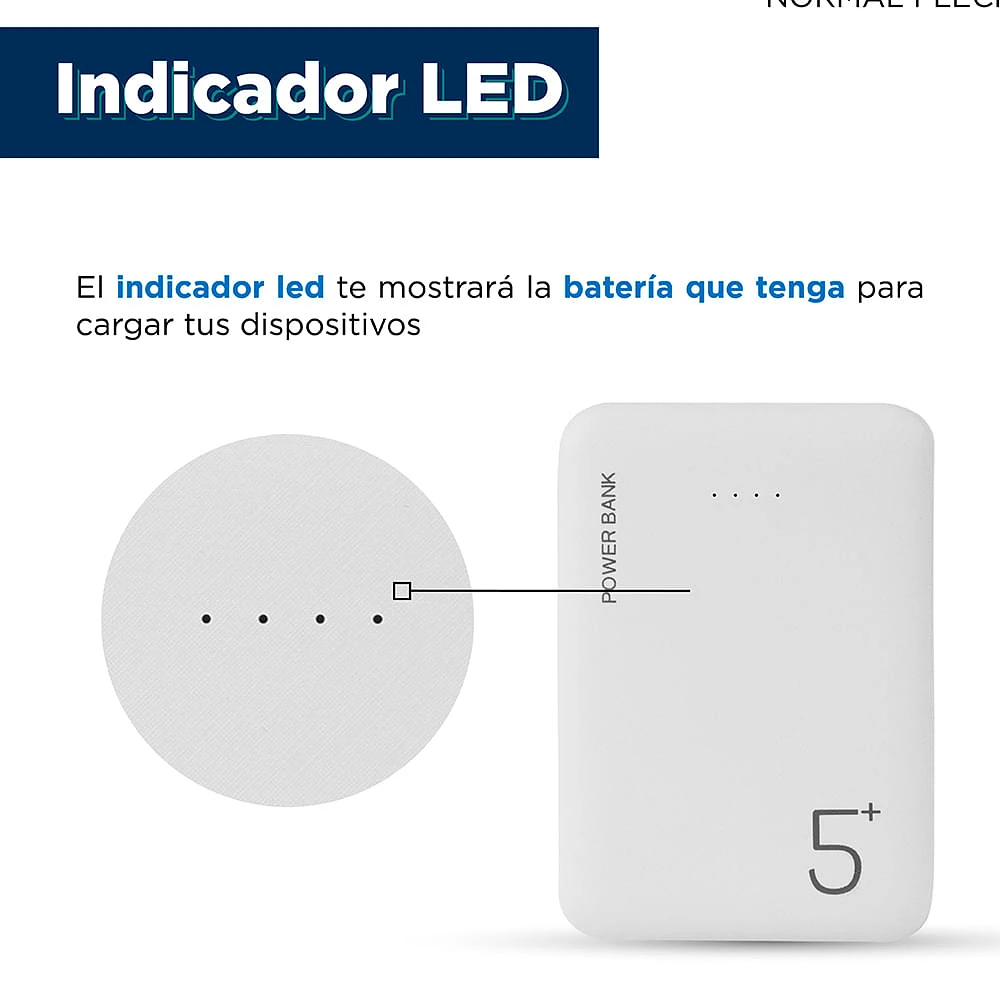 Batería Portátil Power Bank Micro Y Tipo C Blanca 9x6.3x1.2 cm 5000 mAh