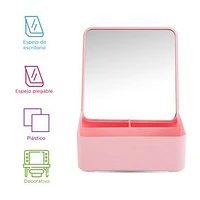 Espejo De Vanidad Rectangular Con Contenedor de 3 Secciones Rosa