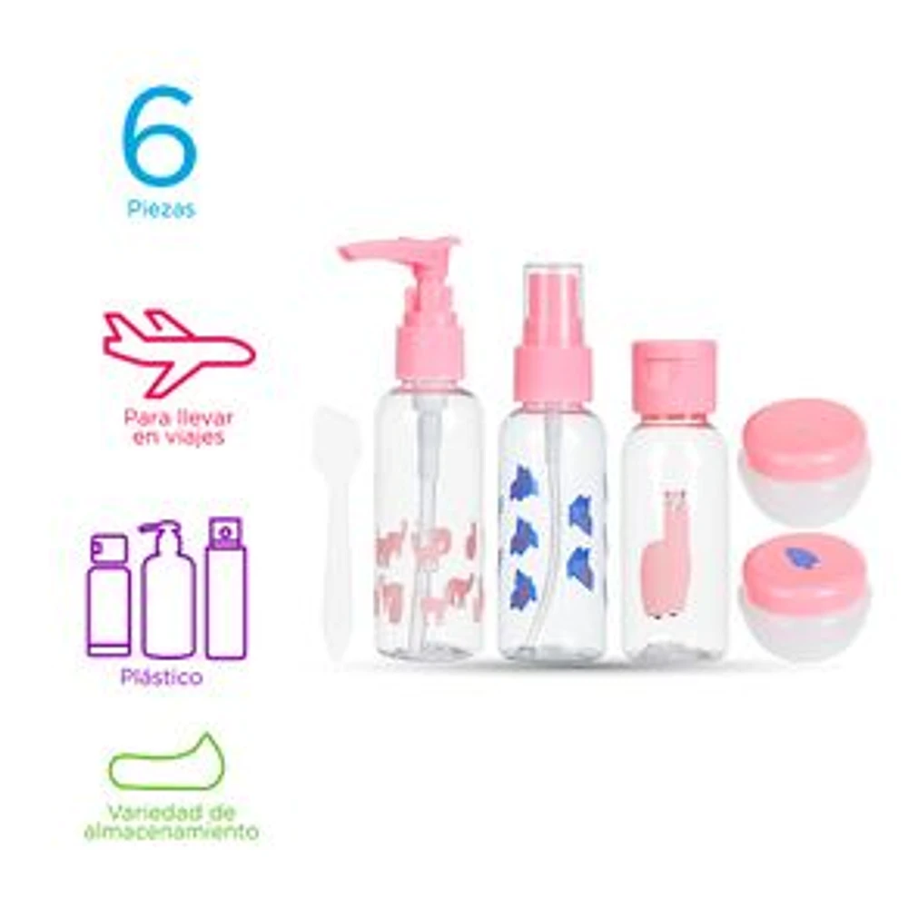 Set De Botellas Para Viaje Llama Plástico 6 Piezas