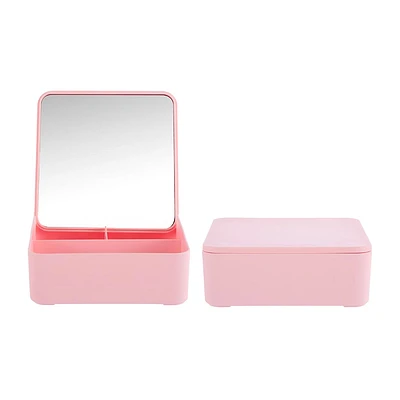 Espejo De Vanidad Rectangular Con Contenedor de 3 Secciones Rosa