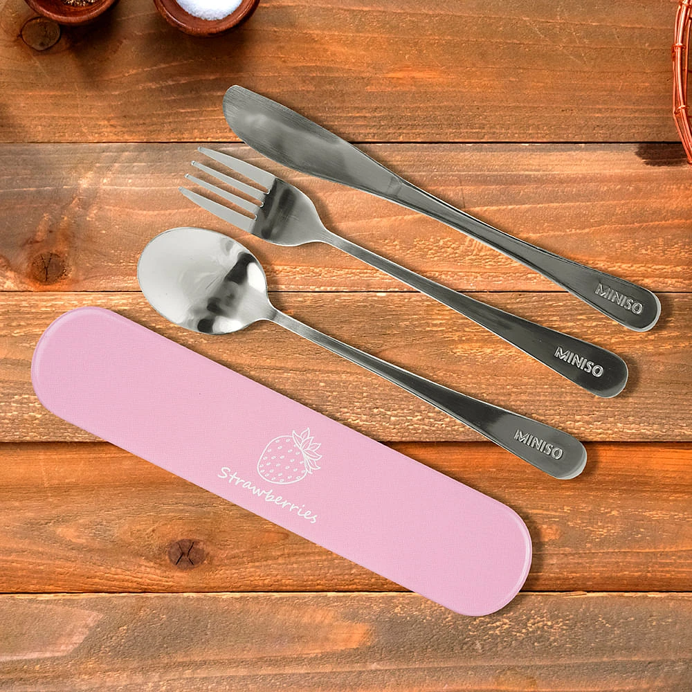 Kit De Cubiertos Con Estuche Acero Inoxidable Rosa 17 cm 3 Piezas