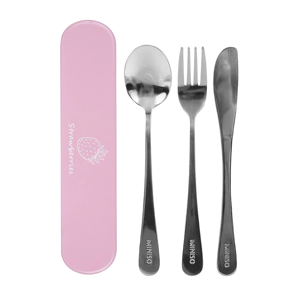 Kit De Cubiertos Con Estuche Acero Inoxidable Rosa 17 cm 3 Piezas