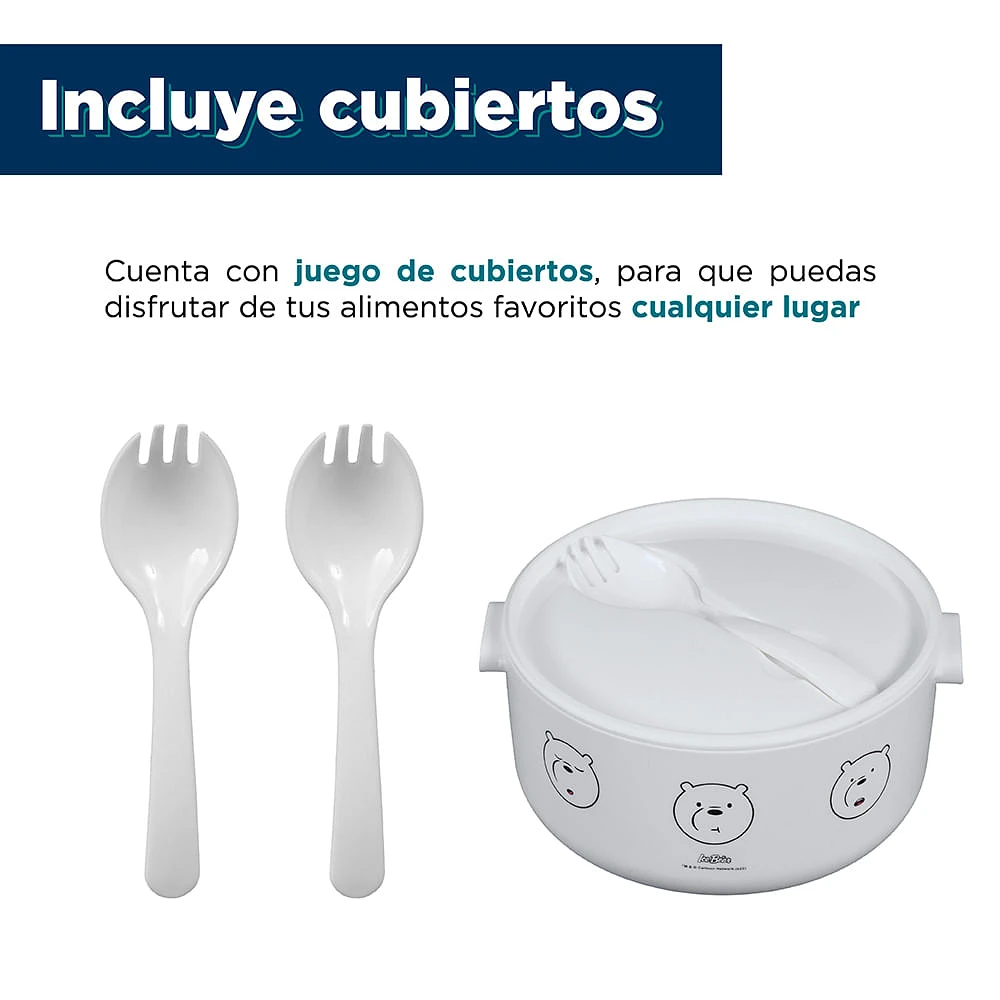 Contenedor De Alimentos We Bare Bears Polar Doble Nivel Plástico Blanco 1850 ml