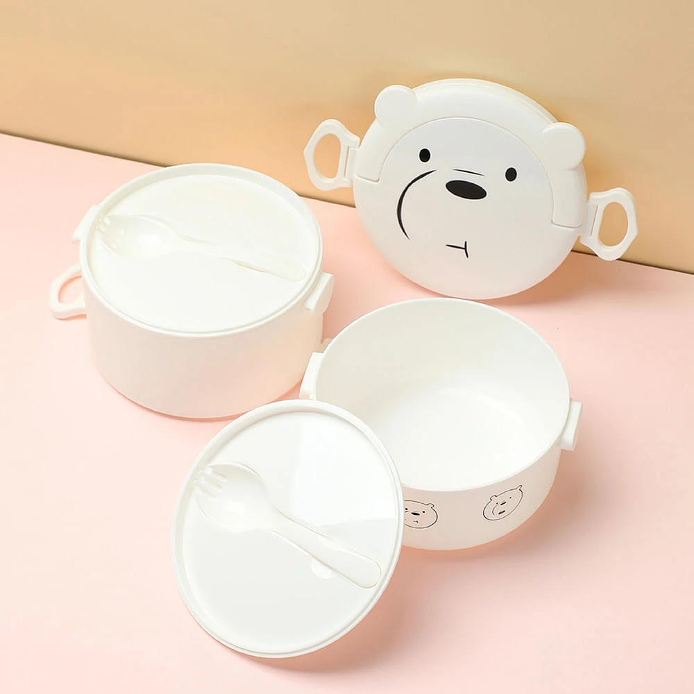 Contenedor De Alimentos We Bare Bears Polar Doble Nivel Plástico Blanco 1850 ml