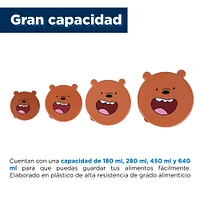 Set De Contenedores De Comida We Bare Bears Pardo Café 640 ml, 450 ml, 280 ml, 180ml 4 Piezas