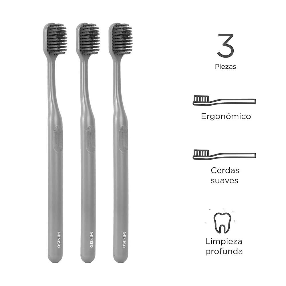 Paquete De Cepillos Dentales Negro 18.5 cm 3 Piezas