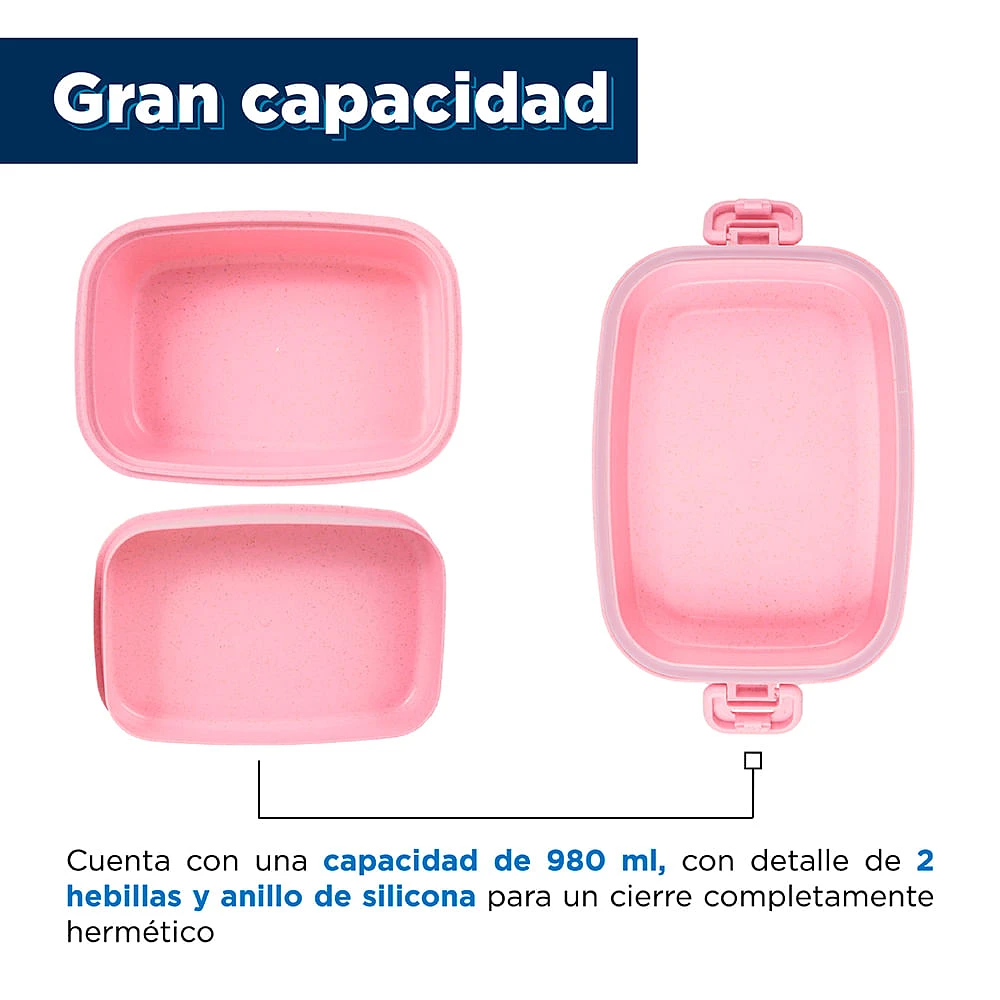 Set De Contenedor Con Cubiertos Con Tapa Y Separador Plástico Rosa 19.2X12.9X8.6cm 980 ml 4 Piezas