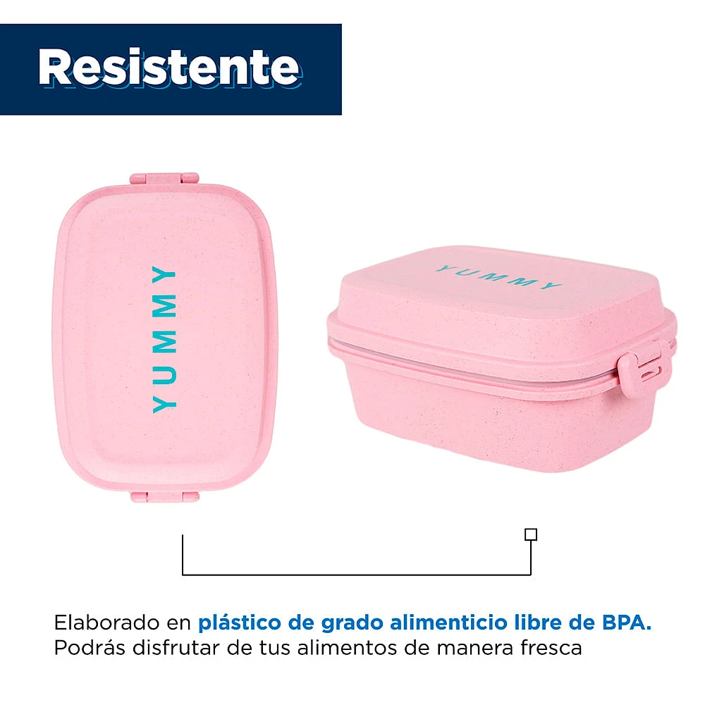 Set De Contenedor Con Cubiertos Con Tapa Y Separador Plástico Rosa 19.2X12.9X8.6cm 980 ml 4 Piezas