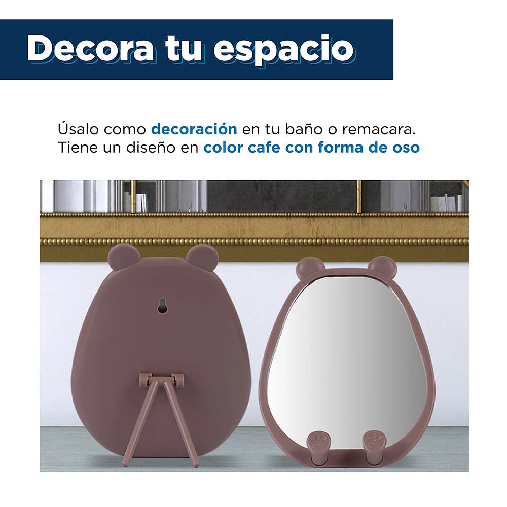 Espejo De Tocador Lovely Bear Plástico Café 16x19.7 cm