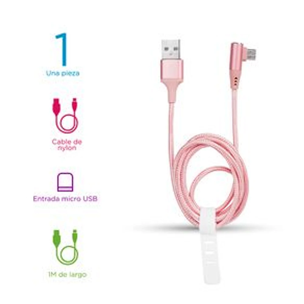 Cable De Datos Android USB a Micro USB 2.1aA Rosa 1 m