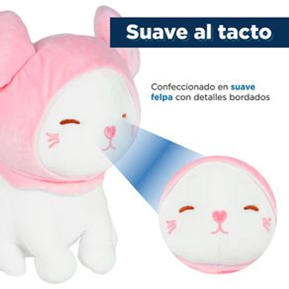 Peluche Con Gorro Y Orejas Miniso Gato Felpa Blanco 27 cm