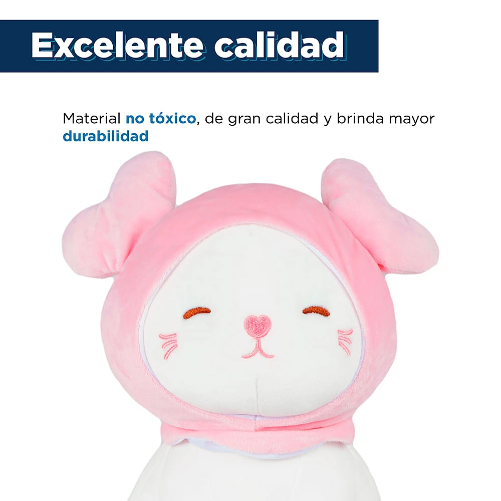 Peluche Con Gorro Y Orejas Miniso Gato Felpa Blanco 27 cm