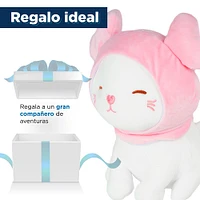 Peluche Con Gorro Y Orejas Miniso Gato Felpa Blanco 27 cm