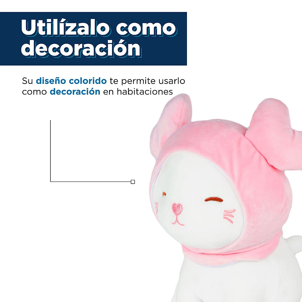 Peluche Con Gorro Y Orejas Miniso Gato Felpa Blanco 27 cm