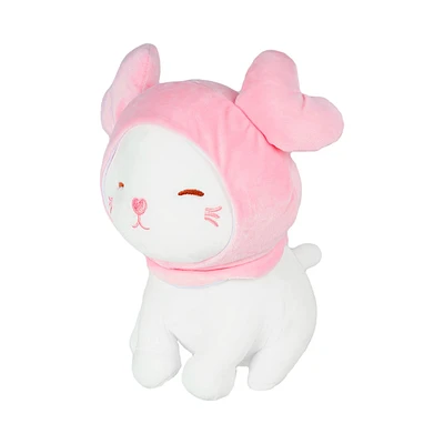 Peluche Con Gorro Y Orejas Miniso Gato Felpa Blanco 27 cm