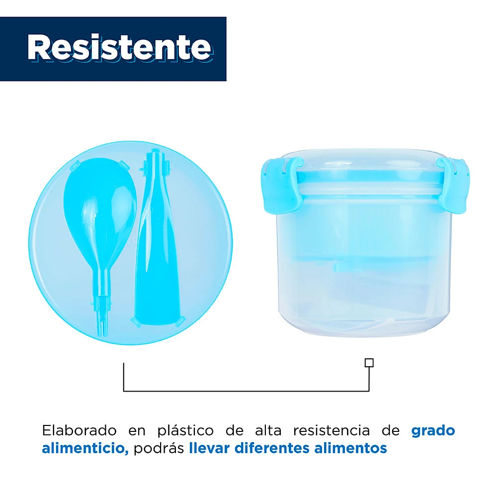 Contenedor Para Ensalada Con Separación Azul 450 ml