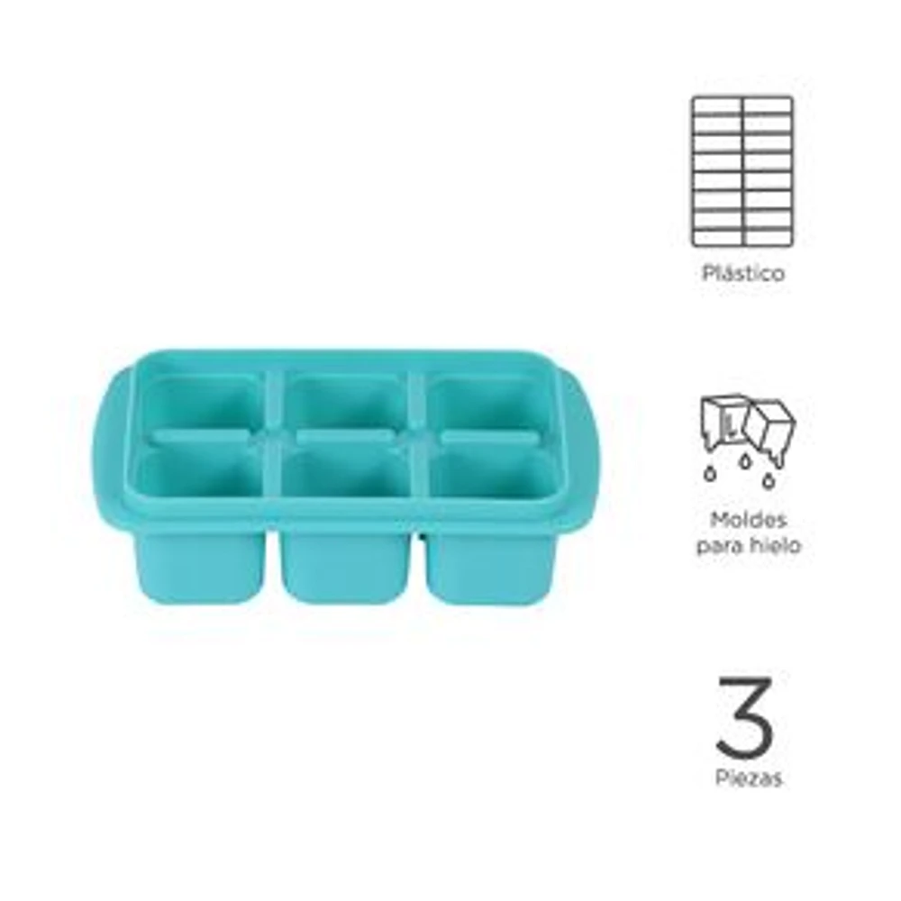 Set Moldes Para Cubos De Hielo Mini Plástico 7x4x13 cm 3 Piezas