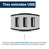 Cargador De Auto Para Celular 3 Puertos USB Sintético Negro