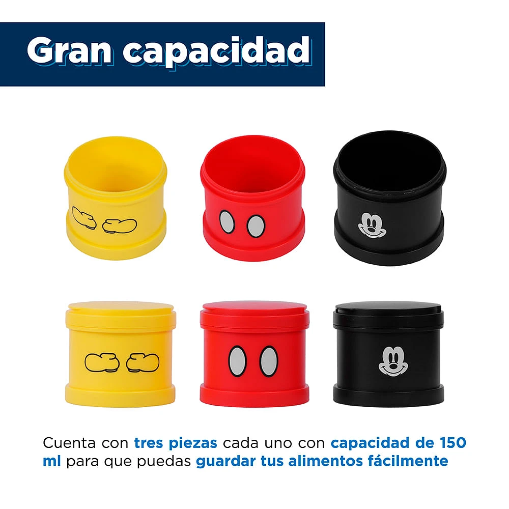 Set Contenedores De Alimentos Disney Mickey Mouse Apilables Plástico 150 ml