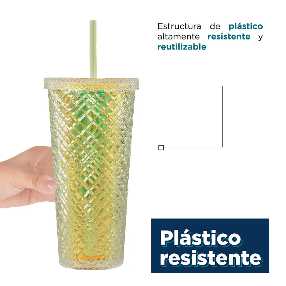 Vaso Con Tapa Y Popote Doble Capa - Cocina - Miniso en Línea