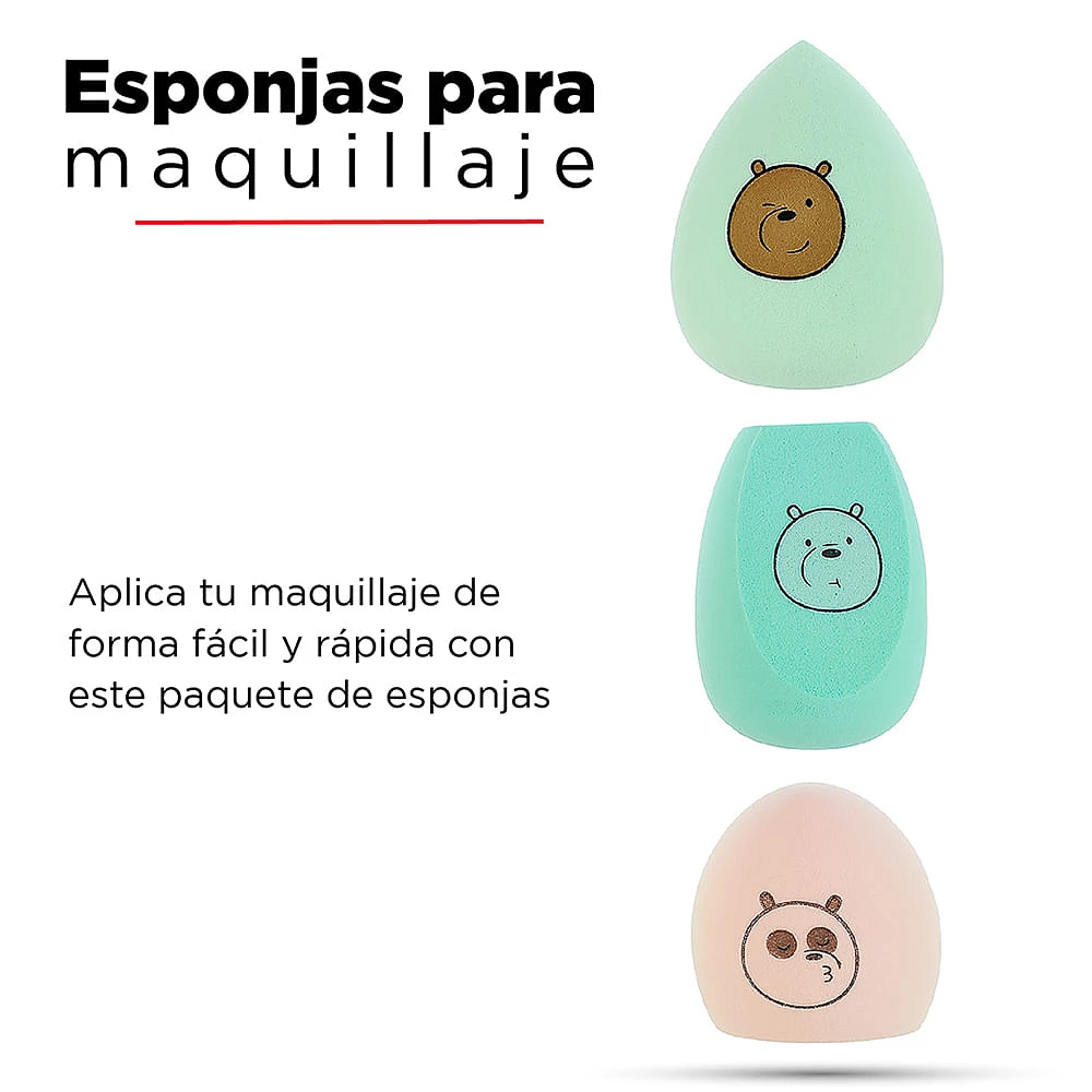 Set De Esponjas We Bare Bears Maquillaje 3.3x4.5 cm, 2.8x4.3 cm, 2.8x4.5 cm 3 Piezas